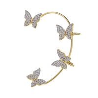 Hot Sale Inlaid Rhinestone Butterfly Earrings Creative Personality Flashing Diamond Chain Pearl Tassel Ear Clip sku image 5