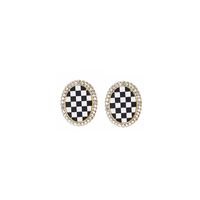Fashion Fabric Checkerboard Stripes Black And White Geometric Retro Stud Earrings sku image 4
