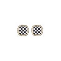 Fashion Fabric Checkerboard Stripes Black And White Geometric Retro Stud Earrings sku image 5