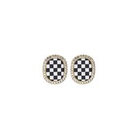 Fashion Fabric Checkerboard Stripes Black And White Geometric Retro Stud Earrings sku image 6