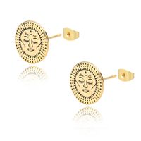 New Sun Face Earrings Oval Corrosion Smearing 18k Gold-plated Copper Earrings Female sku image 5