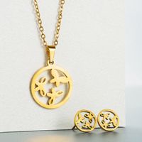 Fashion Stainless Steel Hollow Round Butterfly Cross Necklace Earrings 2-piece Set main image 5