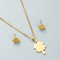 Fashion Stainless Steel Hollow Heart-shaped Butterfly Four Leaf Clover Necklace Earrings Set main image 6