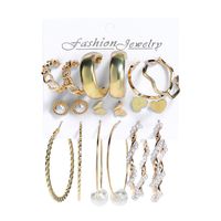 Fashion C-shaped Alloy Diamond Pearl Earrings Set Wholesale sku image 3