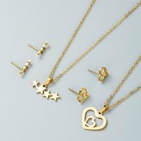Fashion Creative Geometric Hollow Multi-layer Five-pointed Star Love Necklace Earrings Set main image 2