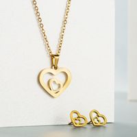 Fashion Creative Geometric Hollow Multi-layer Five-pointed Star Love Necklace Earrings Set main image 3