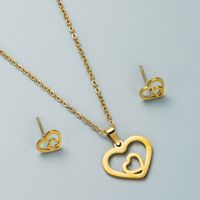 Fashion Creative Geometric Hollow Multi-layer Five-pointed Star Love Necklace Earrings Set sku image 2