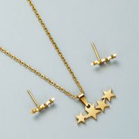 Fashion Creative Geometric Hollow Multi-layer Five-pointed Star Love Necklace Earrings Set sku image 1