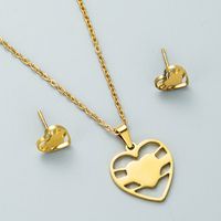 Titanium Steel Jewelry Fashion Hollow Heart Coconut Tree Pendant Necklace Earrings Set main image 6