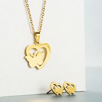 Titanium Steel Jewelry Fashion Heart Butterfly Anchor Necklace Earrings Set main image 5