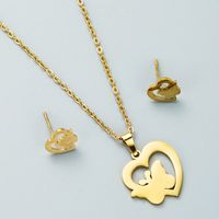 Titanium Steel Jewelry Fashion Heart Butterfly Anchor Necklace Earrings Set main image 7