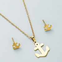 Titanium Steel Jewelry Fashion Heart Butterfly Anchor Necklace Earrings Set sku image 1
