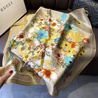 2022 Spring And Autumn Flower Print Small Square Scarf Champagne Scarf sku image 1