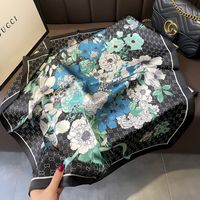2022 Spring And Autumn Flower Print Small Square Scarf Champagne Scarf sku image 2