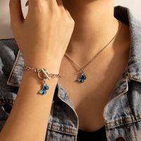 Fashion Jewelry Blue Butterfly Bracelet Necklace Set Animal Geometric Jewelry Set sku image 1