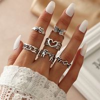 European And American Geometric Jewelry Retro Alloy Old Hollow Ring Six-piece Set sku image 1