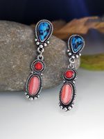 New Ethnic Retro Turquoise Red Coral Earrings main image 3