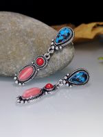 New Ethnic Retro Turquoise Red Coral Earrings main image 5