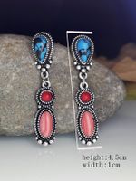 New Ethnic Retro Turquoise Red Coral Earrings main image 6