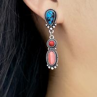 New Ethnic Retro Turquoise Red Coral Earrings sku image 1