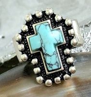 Wholesale Jewelry Ethnic Style Cross Alloy Turquoise Open Rings main image 1
