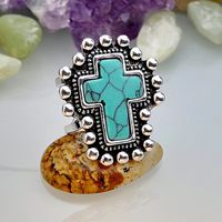 Wholesale Jewelry Ethnic Style Cross Alloy Turquoise Open Rings main image 4