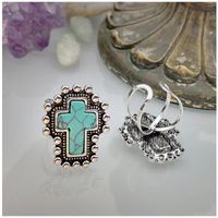 Wholesale Jewelry Ethnic Style Cross Alloy Turquoise Open Rings main image 5