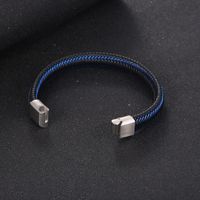 Black Blue Leather Leather Hand Rope Titanium Steel Buckle Braided Leather Rope Bracelet main image 3