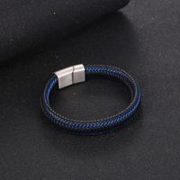 Black Blue Leather Leather Hand Rope Titanium Steel Buckle Braided Leather Rope Bracelet main image 4