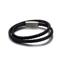 Titanium Steel Buckle Leather Woven Double-layer Leather Rope Retro Hand Rope Bracelet main image 2