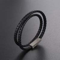 Titanium Steel Buckle Leather Woven Double-layer Leather Rope Retro Hand Rope Bracelet main image 4