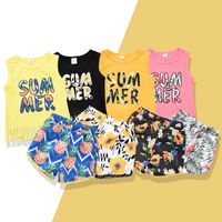 Girls Vest Beach Shorts Summer Tassel Children's Print Suit main image 2