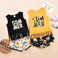 Girls Vest Beach Shorts Summer Tassel Children's Print Suit main image 3