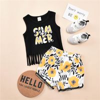 Girls Vest Beach Shorts Summer Tassel Children's Print Suit main image 5