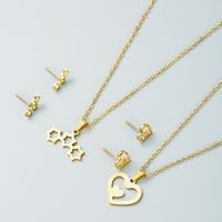 Titanium Steel Jewelry Fashion Hollow Heart Six-pointed Star Pendant Necklace Earrings Set main image 3