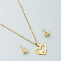 Titanium Steel Jewelry Fashion Hollow Heart Six-pointed Star Pendant Necklace Earrings Set sku image 1
