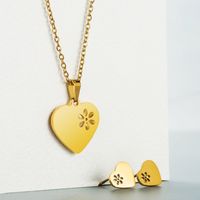 Titanium Steel Jewelry Fashion Hollow Heart Four-leaf Clover Necklace Earrings Set main image 5