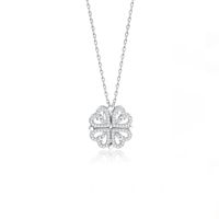 Micro-inlaid Zircon Magnetite Four-leaf Clover Heart Pendent Alloy Necklace Wholesale main image 4