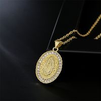Copper Micro-inlaid Zircon Religious Jewelry Golden Virgin Mary Necklace Wholesale main image 3
