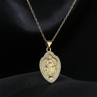 Copper Micro-inlaid Zircon Religious Jewelry Golden Virgin Mary Necklace Wholesale main image 5