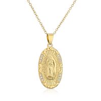 Copper Micro-inlaid Zircon Religious Jewelry Golden Virgin Mary Necklace Wholesale main image 6