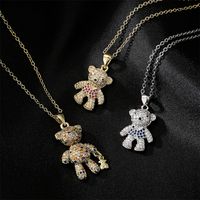 New Copper Micro-inlaid Zircon Cute Bear Pendant Golden Necklace Wholesale main image 2