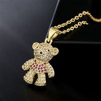 New Copper Micro-inlaid Zircon Cute Bear Pendant Golden Necklace Wholesale main image 3