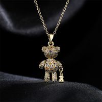 New Copper Micro-inlaid Zircon Cute Bear Pendant Golden Necklace Wholesale main image 5