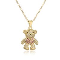 New Copper Micro-inlaid Zircon Cute Bear Pendant Golden Necklace Wholesale main image 6