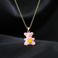 Simple Fashion Oily Bear Pendant Copper Plated Real Gold Necklace Wholesale main image 5