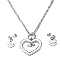 Fashion Titanium Steel Hollow Heart Earrings Necklace Set Wholesale main image 1
