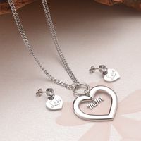 Fashion Titanium Steel Hollow Heart Earrings Necklace Set Wholesale main image 3