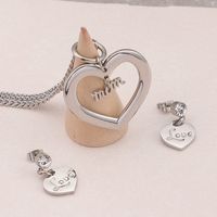 Fashion Titanium Steel Hollow Heart Earrings Necklace Set Wholesale main image 4