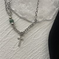 Nouveau Collier De Perles Vert Jade En Imitation De Niche Simple En Acier Au Titane main image 1